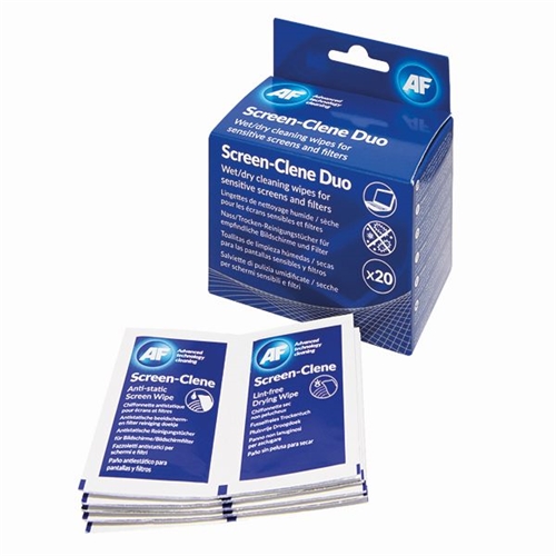 AF ScreenClene Duo Wet/Dry Wipes (Pack of 20) ASCR020 ASCR020